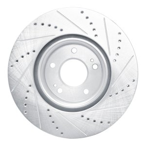 Mitsubishi Lancer Brake Rotor (1) - Front Left - R1 Concepts - Drilled & Slotted - Silver - `03-`06